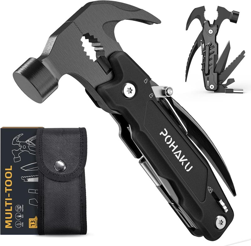 Pohaku 14-in-1 Multitool Hammer, Multitool with DIY Stickers, Safety Lock, Screwdriver Bits Set and Durable Nylon Sheath, Multi Tool for Outdoor, Ideal Gifts for Men, Father, Husband, Boyfriend - Image 1
